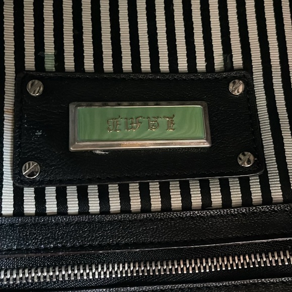 L.A.M.B. Gwen Stefani Black White Silver Stripe Leather Bag Clutch Tote Vintage - Picture 8 of 12